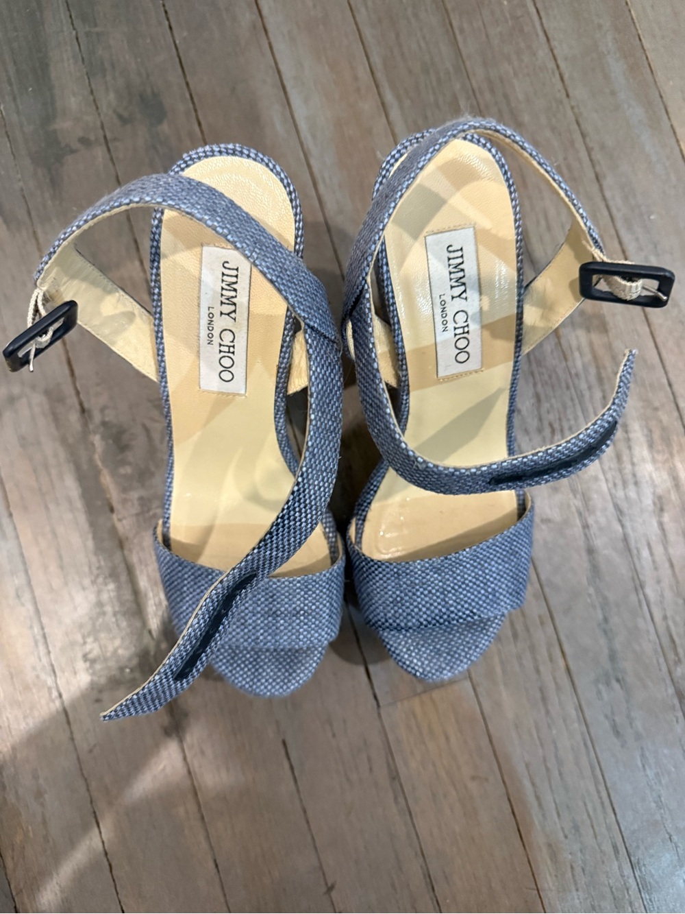 Jimmy Choo Light Blue Denim Cross-Strap Sandals